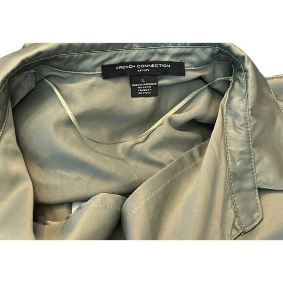 French Connection Large Olive Green Satin Knee Length Belted Shirt Dress NWT - Picture 3 of 5